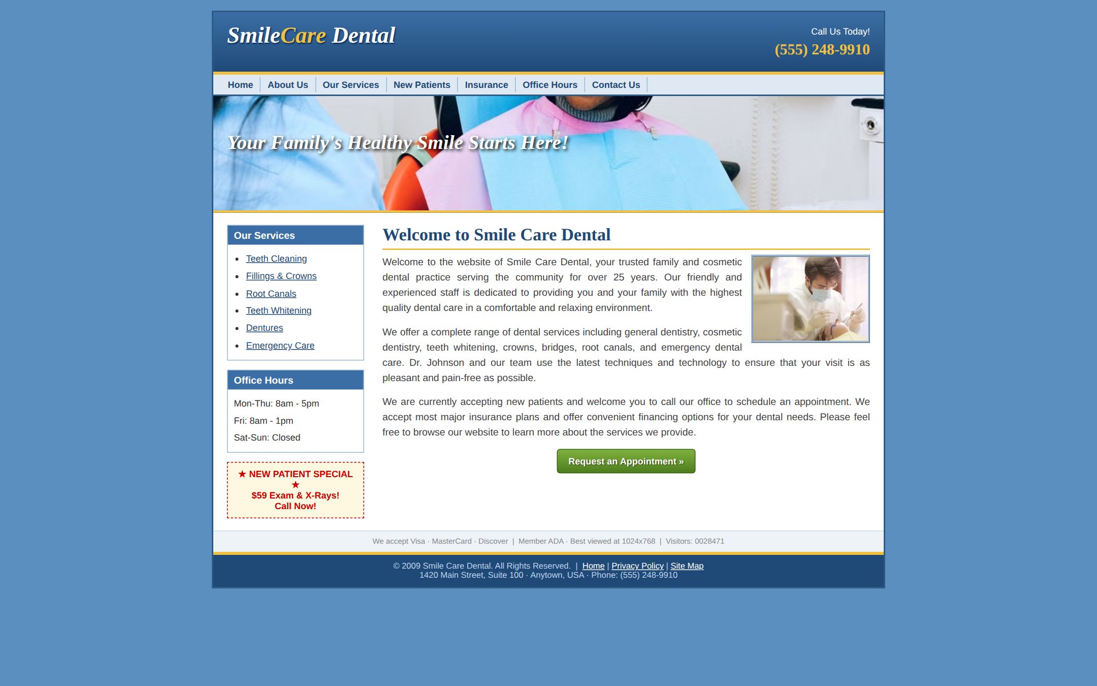 Dated dental website before redesign