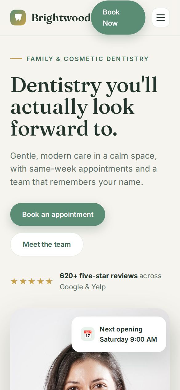 The same dental website on a phone