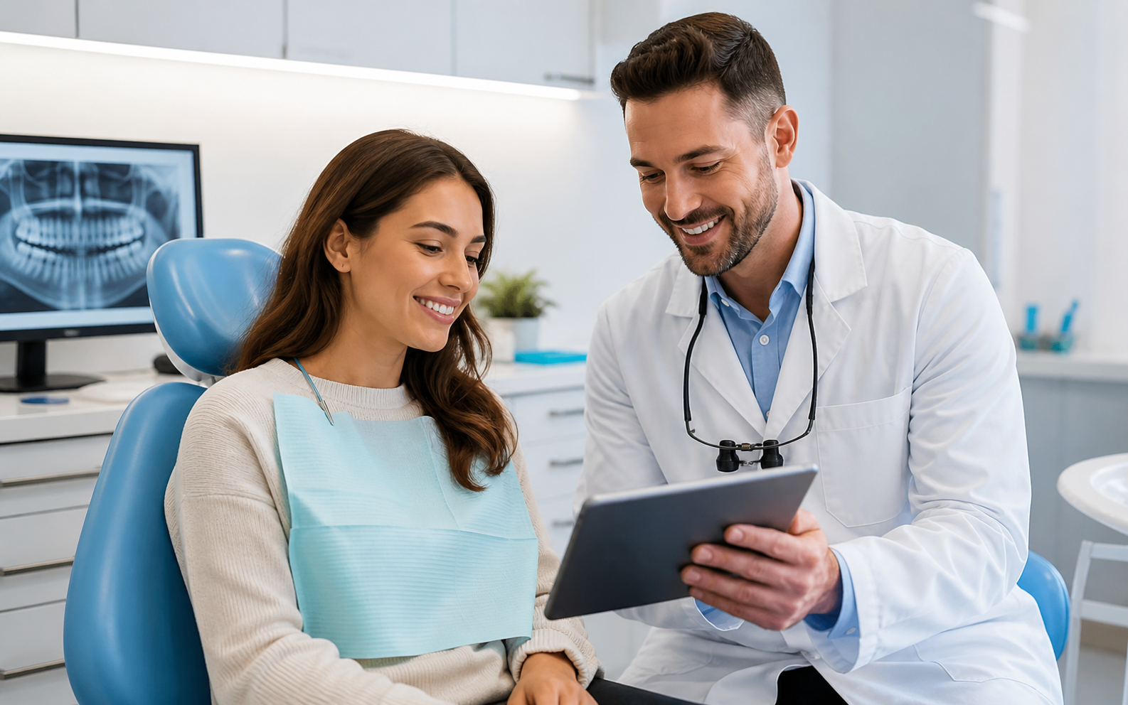 Dentist reviewing care with a patient